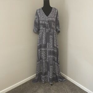 ODDI 2XL Paisley Maxi‎ Dress Side Slits Tie Back Dolman Flutter Sleeve Patchwork